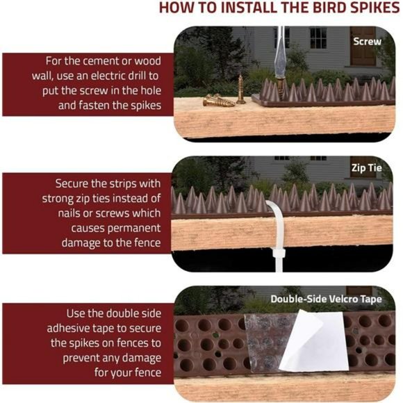 Defender Bird Spikes for Pigeon- 24pack [34FT], Brown, L17.7XW1.57XH1.42 In - Picture 5 of 7